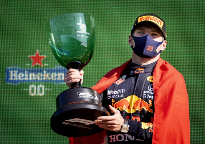 Max Verstappen (Red Bull Racing) celebrates winning the Dutch Formula One Grand Prix at Zandvoort, the Netherlands, 05 September 2021. EPA/KOEN VAN WEEL