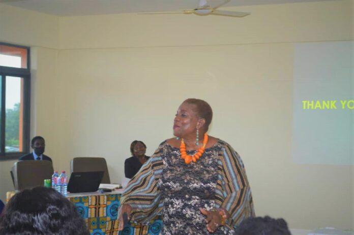 Director-General Ghana TVET Service, Mrs. Mawusi Nudekor Awity, addressing the new recruits