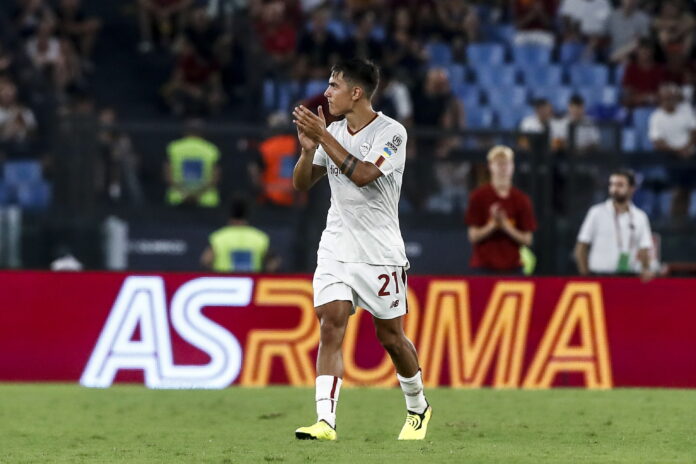 Roma's Paulo Dybala reacts during the friendly soccer match AS Roma vs FK Shakhtar Donetsk at Olimpico stadium in Rome, Italy, 07 August 2022. EPA/ANGELO CARCONI