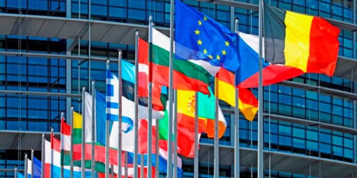 EU flags, European Parliament, Strasbourg