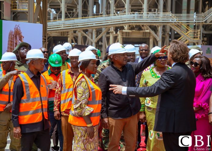 2. President Mahama and other dignitaries cut the tape to officially open the new calcined clay cement plant by CBI Ghana