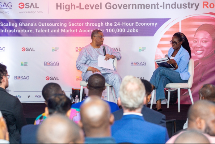 Mr. Augustus Goosie Tanoh, Presidential Advisor to the 24-Hour Economy Authority engaging in a Q&A session at the BOSAG High Level Government Industry Roundtable event Mr. Augustus Goosie Tanoh, Presidential Advisor to the 24-Hour Economy Authority engaging in a Q&A session at the BOSAG High Level Government Industry Roundtable event
