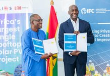 IFC, LMI Holdings Expand Partnership To Power Ghana’s Industrial Growth Makhtar Diop, IFC Managing Director(right) and Kojo Aduhene, Chief Executive Officer of LMI Holdings (left) at the signing of agreement between IFC and LMI Holdings