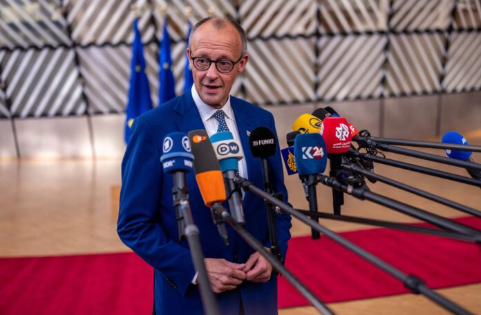 German Chancellor Friedrich Merz attends the European Council summit at the Europa building in Brussels. Photo: Michael Kappeler/dpa German Chancellor Friedrich Merz attends the European Council summit at the Europa building in Brussels. Photo: Michael Kappeler/dpa