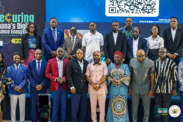 Leadership of the Cyber Security Authority and stakeholders in a group photo at the official opening of the National Cyber Security Awareness Month (NCSAM) 2026 Leadership of the Cyber Security Authority and stakeholders in a group photo at the official opening of the National Cyber Security Awareness Month (NCSAM) 2026