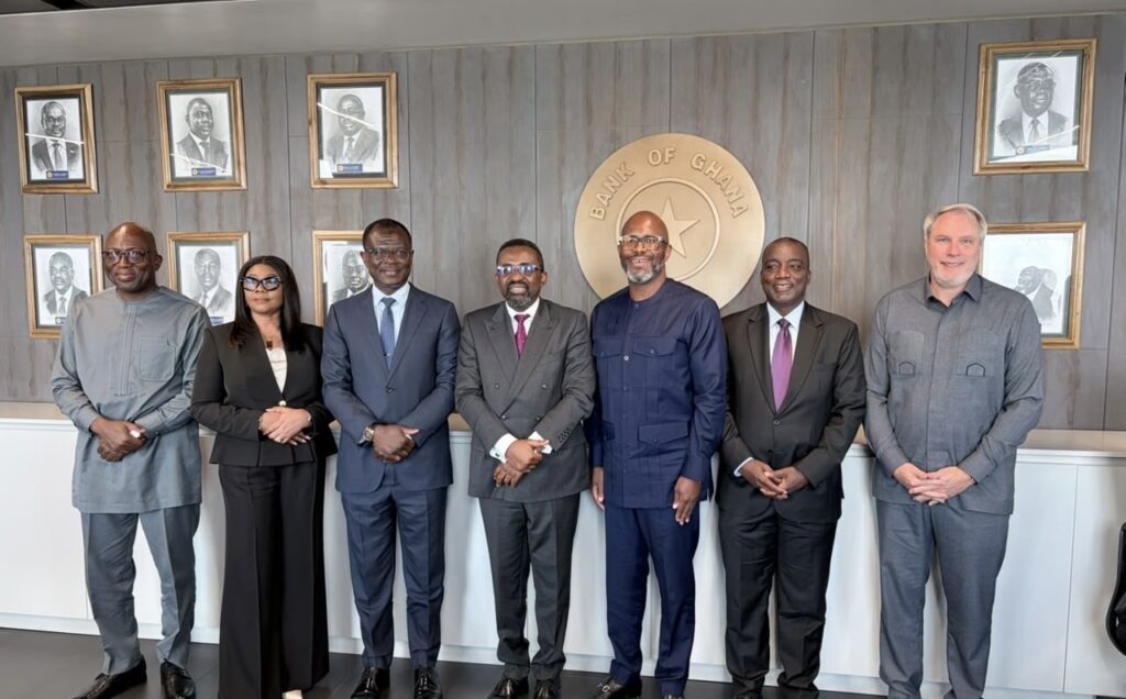 MTN leadership, led by Ralph Mupita, President and CEO of MTN Group, and Stephen Blewett, CEO of MTN Ghana and Shaibu Haruna, CEO of MMFL with executives of the Bank of Ghana