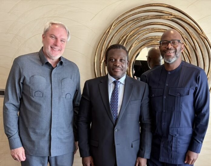 Ralph Mupita, President and CEO of MTN Group, Hon. Samuel Nartey George, Minister for Communication, Digital Technology and Innovations and Stephen Blewett, CEO of MTN Ghana Ralph Mupita, President and CEO of MTN Group, Hon. Samuel Nartey George, Minister for Communication, Digital Technology and Innovations and Stephen Blewett, CEO of MTN Ghana