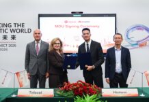 Telecel Group And Huawei Sign $200 Million Strategic Partnership Eleanor Azar, Chief of Staff of Telecel Group, and Chad Wei, Deputy Managing Director of Huawei Ghana, sign the MOU at HUAWEI CONNECT 2026 in Shanghai, witnessed by Nicolas Bourg, Chairman of Telecel Group, and Rex Lei, Regional Vice President of Huawei