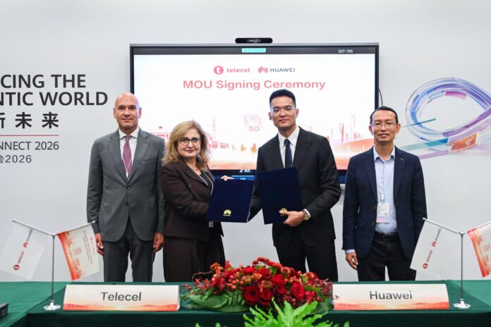 Eleanor Azar, Chief of Staff of Telecel Group, and Chad Wei, Deputy Managing Director of Huawei Ghana, sign the MOU at HUAWEI CONNECT 2026 in Shanghai, witnessed by Nicolas Bourg, Chairman of Telecel Group, and Rex Lei, Regional Vice President of Huawei Eleanor Azar, Chief of Staff of Telecel Group, and Chad Wei, Deputy Managing Director of Huawei Ghana, sign the MOU at HUAWEI CONNECT 2026 in Shanghai, witnessed by Nicolas Bourg, Chairman of Telecel Group, and Rex Lei, Regional Vice President of Huawei